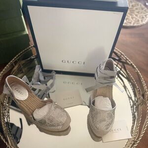 Gucci Women's Silver Espadrille Wedges